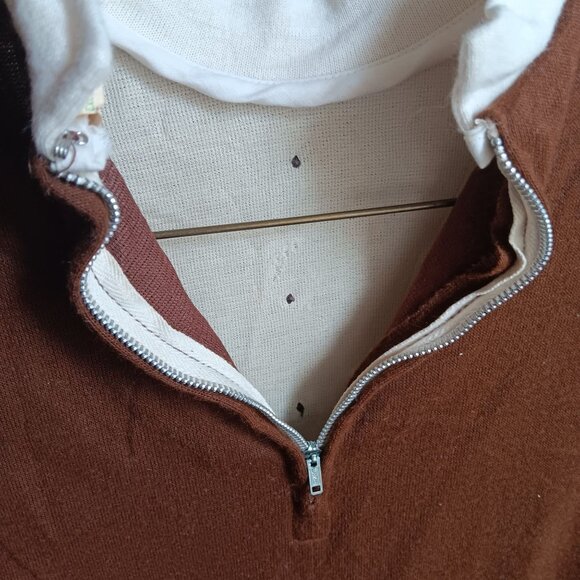 Girls 10 Vintage Dress 1960s Brown & Yellow Mod Back Zipper Mock Neck Buttery - Picture 5 of 6